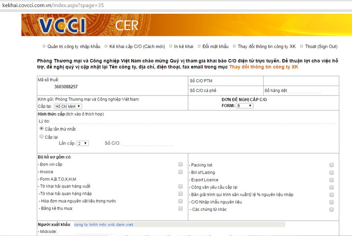 Hồ sơ và Thủ tục xin cấp C/O tại VCCI